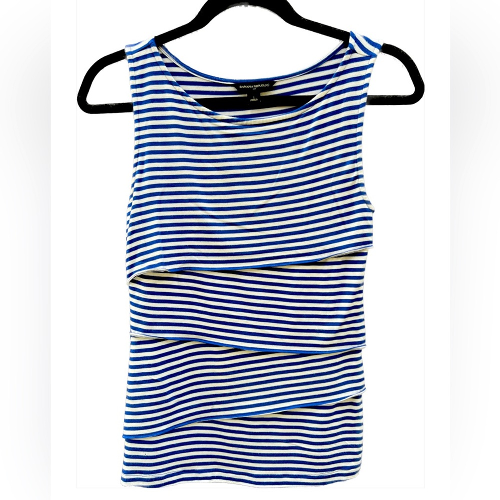 Banana Republic Blue and White Striped Layered Front Tank (sm)